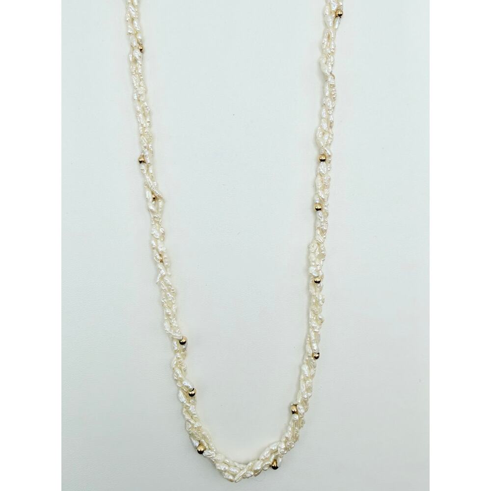 Vintage Baroque Pearl Necklace – 14K Gold Clasp 20” Triple Strand w/ Gold Beads